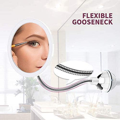 Makeup Mirror with LED & Magnification - with Suction Cup and Flexible Arm | Skanto