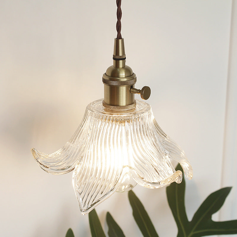 Skanto | Modern Creative Floral Brass-Glass 1-Light Pendant Lamp for Living Room
