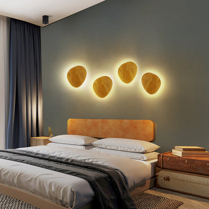 Skanto | Modern Minimalist Round Irregular Oval Wood LED Wall Lamp for Living Room