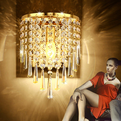 Skanto | Modern Luxury Semi-Round Octagonal Pearl Stainless Steel Crystal 1-Light Wall Sconce for Living Room