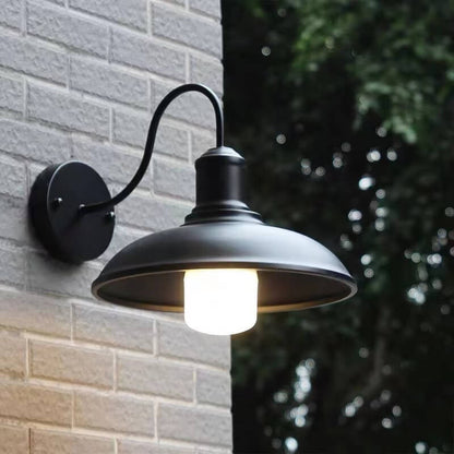 Retro Loft Dome Iron Outdoor Waterproof 1-Light Bent Arm Wall Sconce Lamp | Bowlift