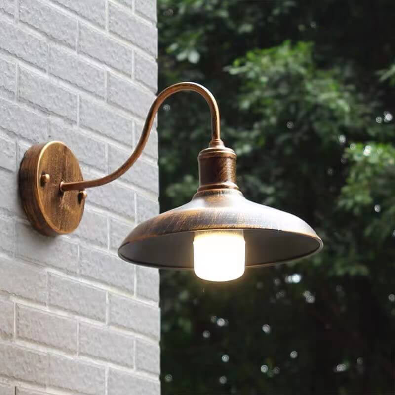 Retro Loft Dome Iron Outdoor Waterproof 1-Light Bent Arm Wall Sconce Lamp | Bowlift