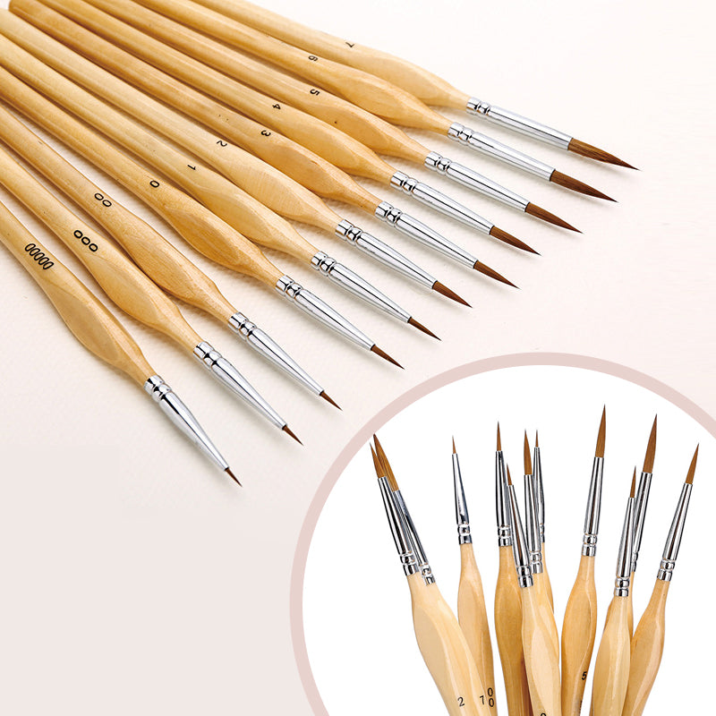 Skanto | 11 Pcs Miniature Detail Paint Brush Set with Natural Wood Handles