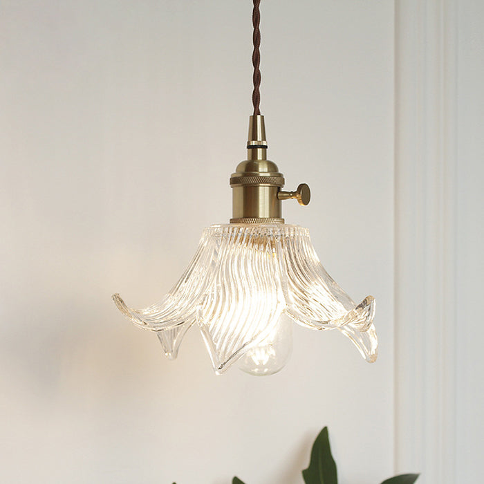 Skanto | Modern Creative Floral Brass-Glass 1-Light Pendant Lamp for Living Room