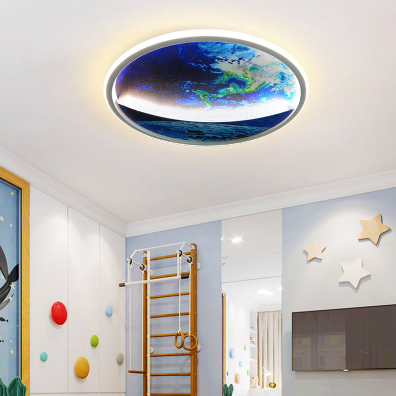 Skanto | Modern Art Deco Planet Earth Round Silicone Iron LED Ceiling Light for Living Room