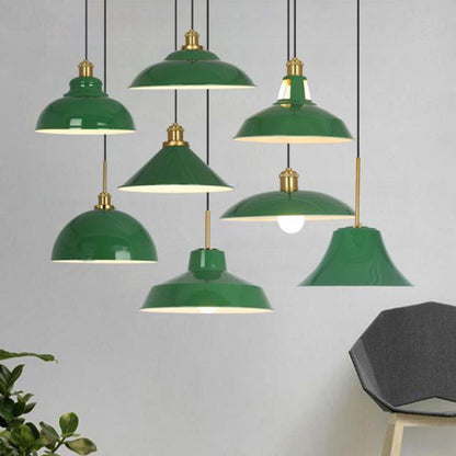 BowLift | RetroDome Industrial Vintage Pendant Light | Green Iron Dome Design | Single Light | Rustic Ceiling Lighting