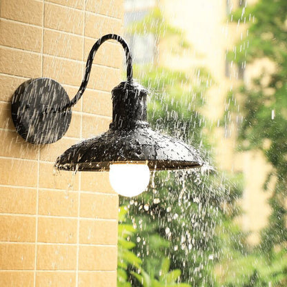Retro Loft Dome Iron Outdoor Waterproof 1-Light Bent Arm Wall Sconce Lamp | Bowlift