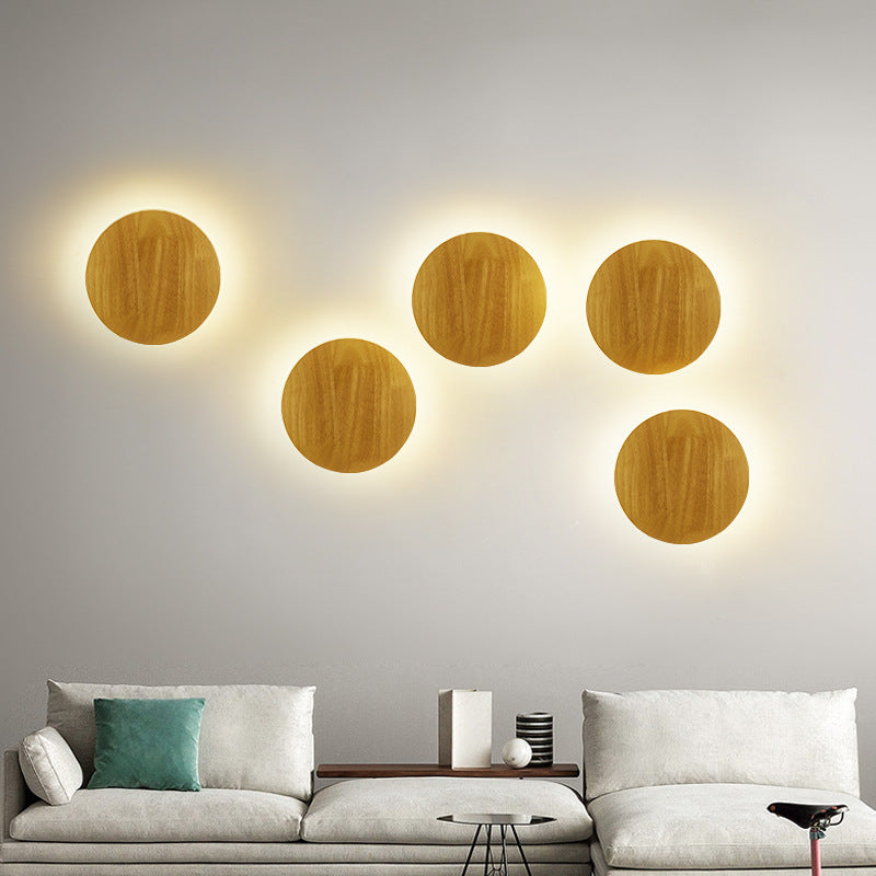Skanto | Modern Minimalist Round Irregular Oval Wood LED Wall Lamp for Living Room