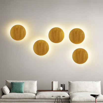 Skanto | Modern Minimalist Round Irregular Oval Wood LED Wall Lamp for Living Room