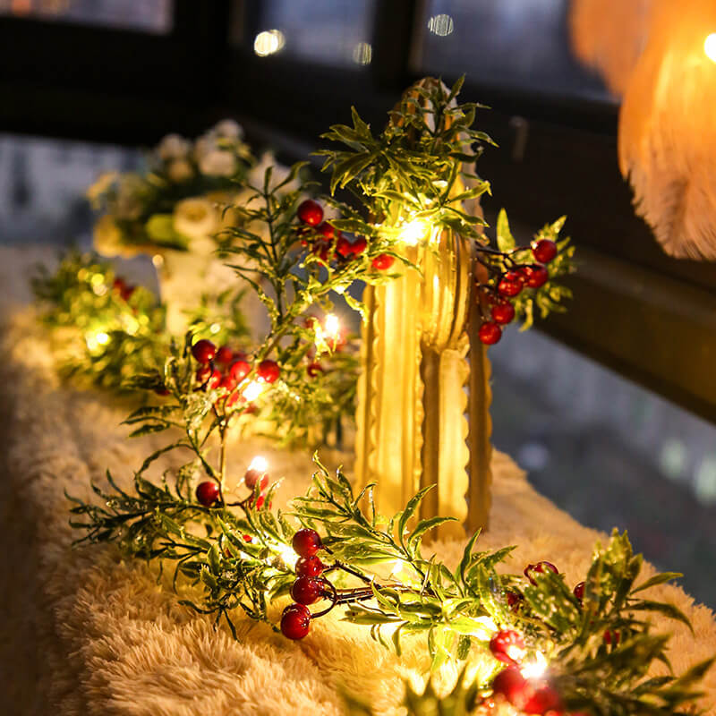 Skanto | Christmas Red Fruit Pine Needle LED Copper Wire Decorative Battery Lights