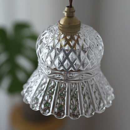 Skanto | Traditional French Brass Diamond Glass Flower Shape 1-Light Pendant Light for Living Room