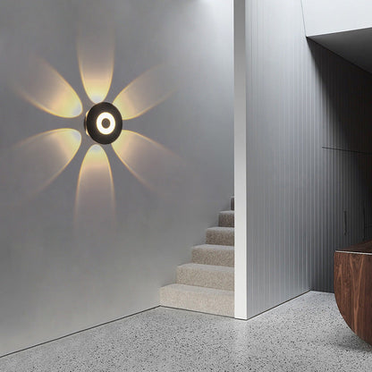 Modern Scandinavian LED wall light with round aluminum shade for the terrace