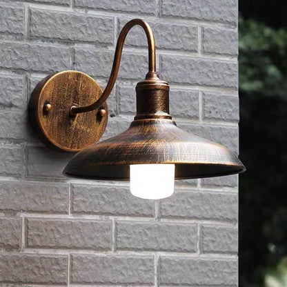 Retro Loft Dome Iron Outdoor Waterproof 1-Light Bent Arm Wall Sconce Lamp | Bowlift