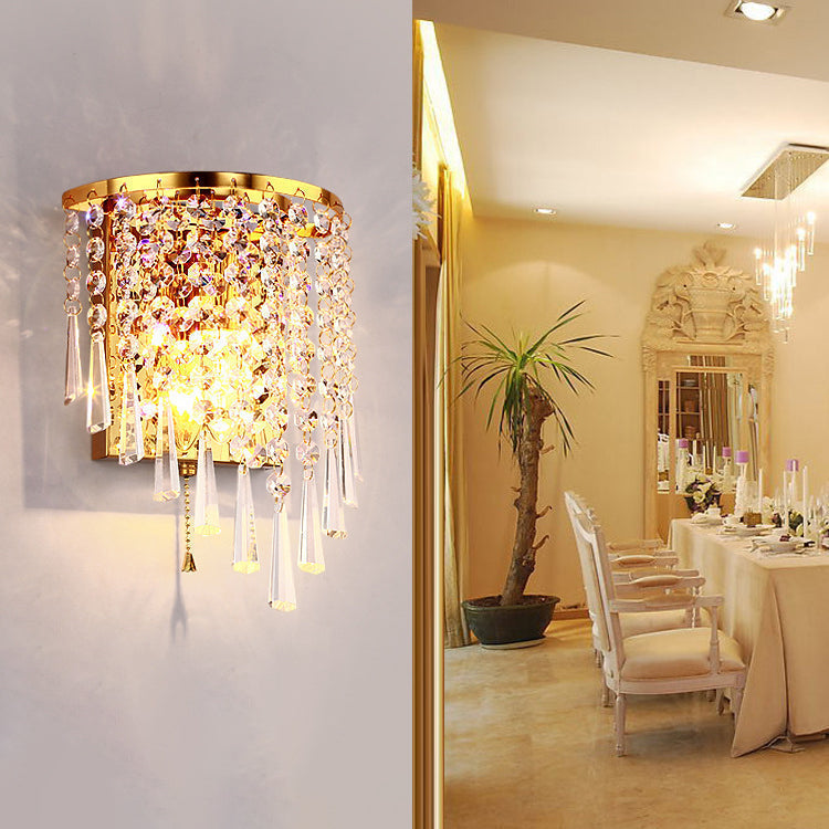 Skanto | Modern Luxury Semi-Round Octagonal Pearl Stainless Steel Crystal 1-Light Wall Sconce for Living Room