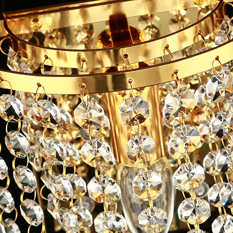 Skanto | Modern Luxury Semi-Round Octagonal Pearl Stainless Steel Crystal 1-Light Wall Sconce for Living Room