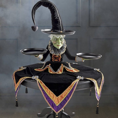 Halloween Witch Hat Serving Stand with Three Trays and Resin Statue Design