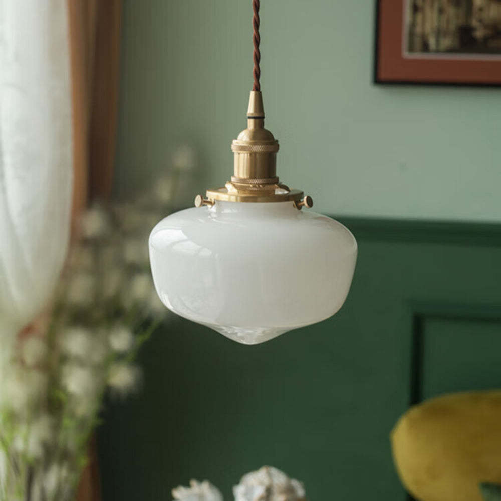 Skanto | Vintage Brass Lantern Glass Pendant Light
