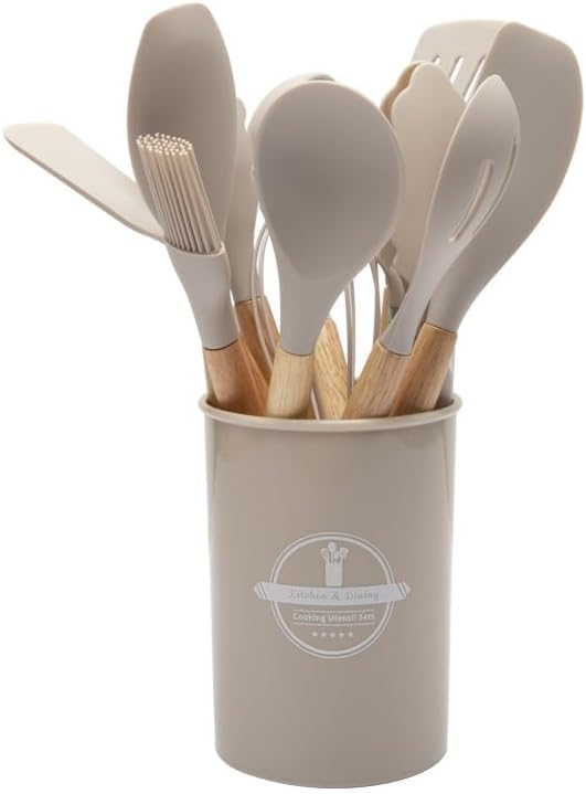 BowLift | Silicone Cooking Utensil Set | Nonstick Safe | Wooden Handle | Heat Resistant