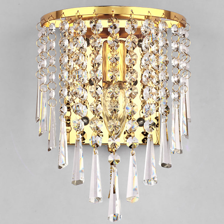Skanto | Modern Luxury Semi-Round Octagonal Pearl Stainless Steel Crystal 1-Light Wall Sconce for Living Room