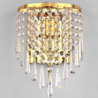 Skanto | Modern Luxury Semi-Round Octagonal Pearl Stainless Steel Crystal 1-Light Wall Sconce for Living Room