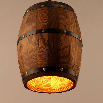 BowLift | BarrelGlow Vintage Pendant Light | Wood Wine Barrel Design | 1-bulb | Rustic Lighting