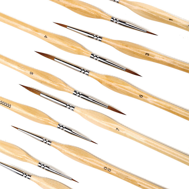 Skanto | 11 Pcs Miniature Detail Paint Brush Set with Natural Wood Handles