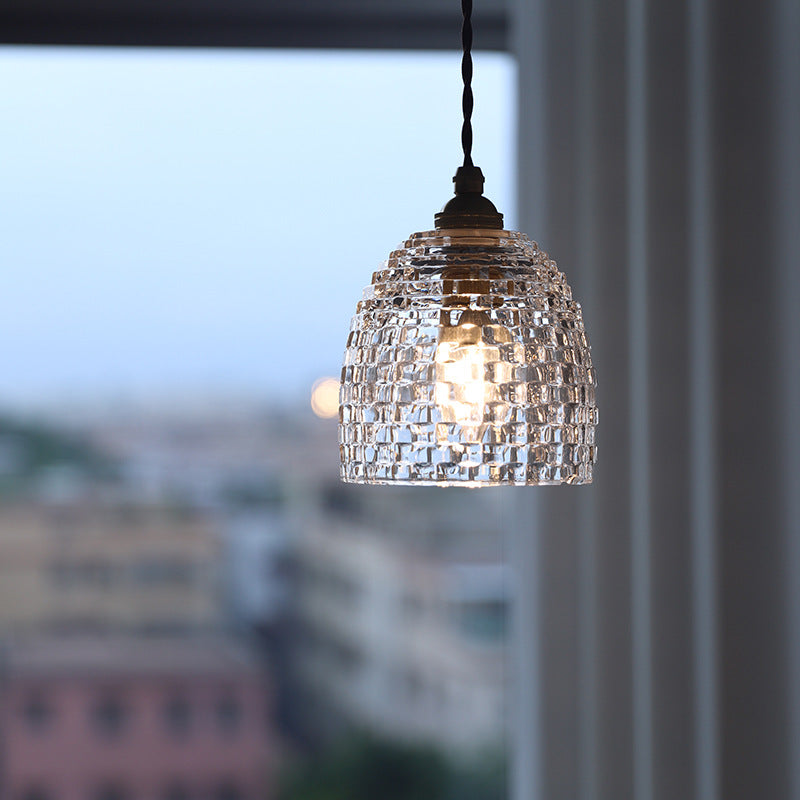 Skanto | Traditional French Brass Diamond Glass Flower Shape 1-Light Pendant Light for Living Room