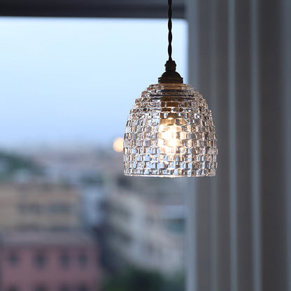 Skanto | Traditional French Brass Diamond Glass Flower Shape 1-Light Pendant Light for Living Room