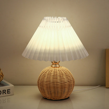 BowLift | RattaLume Nordic LED Table Lamp | Woven Rattan & Foldable Fabric Shade | Mood Light | Decor for the Bedroom
