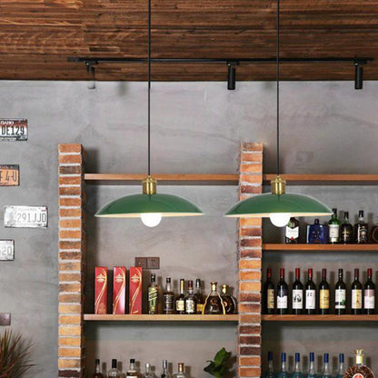 BowLift | RetroDome Industrial Vintage Pendant Light | Green Iron Dome Design | Single Light | Rustic Ceiling Lighting