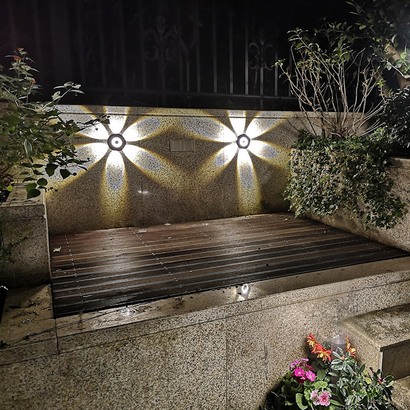 Modern Scandinavian LED wall light with round aluminum shade for the terrace
