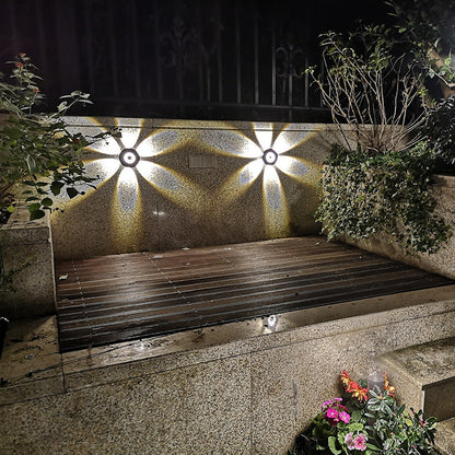 Modern Scandinavian LED wall light with round aluminum shade for the terrace