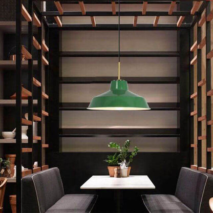 BowLift | RetroDome Industrial Vintage Pendant Light | Green Iron Dome Design | Single Light | Rustic Ceiling Lighting