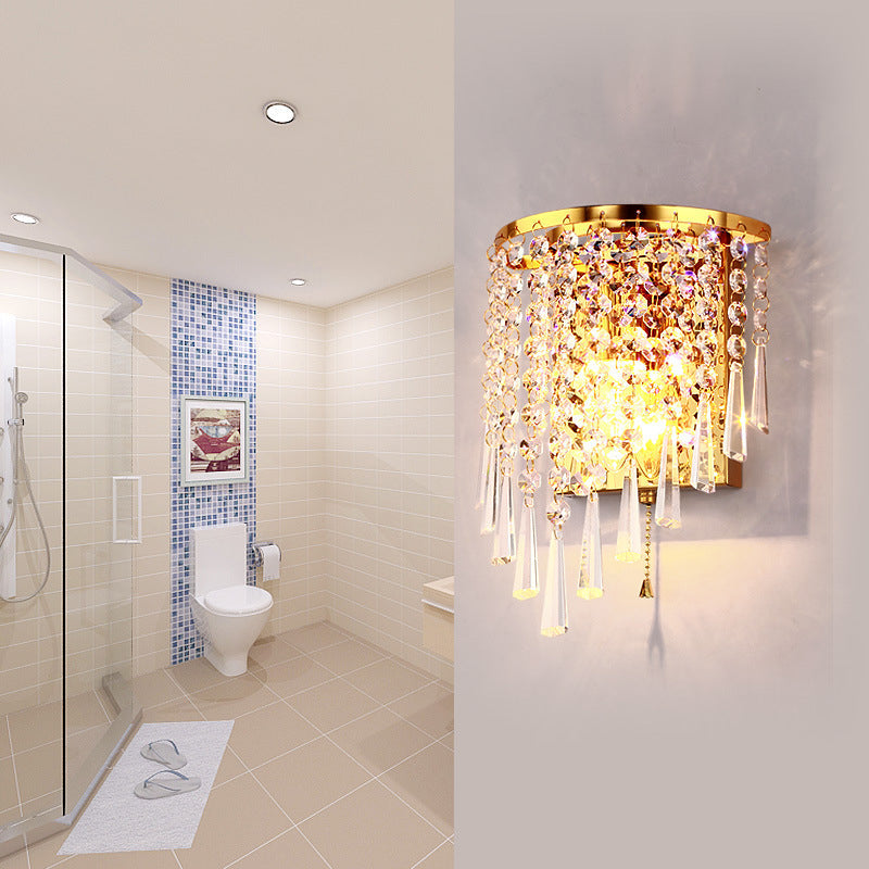 Skanto | Modern Luxury Semi-Round Octagonal Pearl Stainless Steel Crystal 1-Light Wall Sconce for Living Room