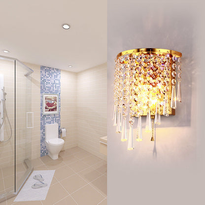 Skanto | Modern Luxury Semi-Round Octagonal Pearl Stainless Steel Crystal 1-Light Wall Sconce for Living Room