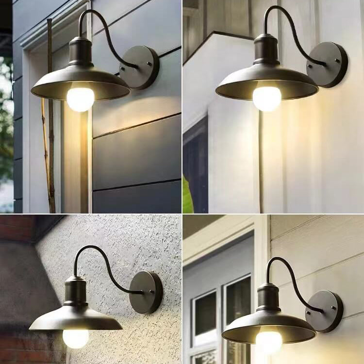 Retro Loft Dome Iron Outdoor Waterproof 1-Light Curved Arm Wall Sconce Lamp | Karnz