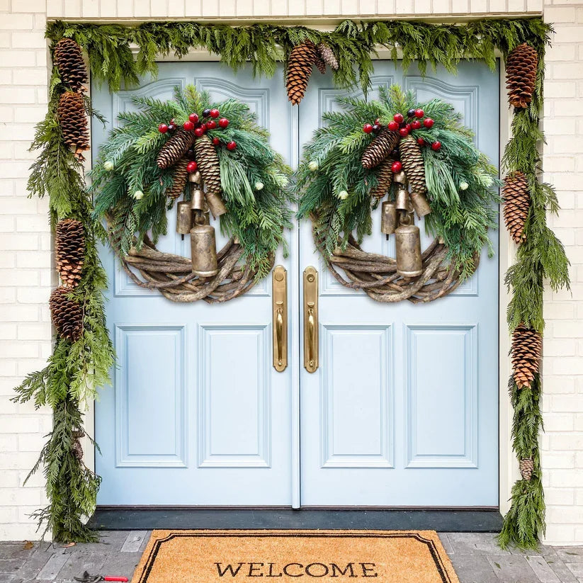 Skanto | Christmas Wreath | Boho Style | Rustic Winter Base with Pinecones and Golden Bells