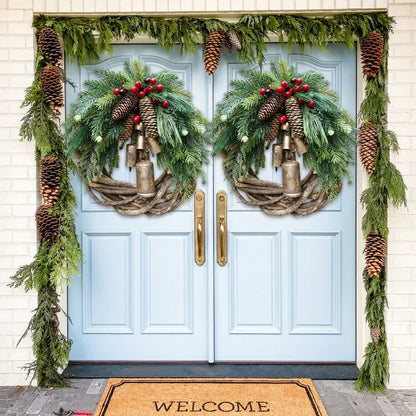 Skanto | Christmas Wreath | Boho Style | Rustic Winter Base with Pinecones and Golden Bells