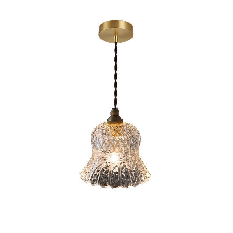 Skanto | Traditional French Brass Diamond Glass Flower Shape 1-Light Pendant Light for Living Room