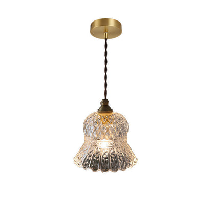 Skanto | Traditional French Brass Diamond Glass Flower Shape 1-Light Pendant Light for Living Room