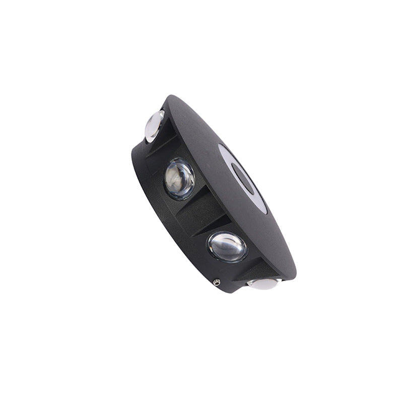 Modern Scandinavian LED wall light with round aluminum shade for the terrace