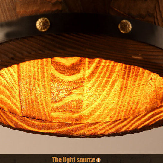 BowLift | BarrelGlow Vintage Pendant Light | Wood Wine Barrel Design | 1-bulb | Rustic Lighting