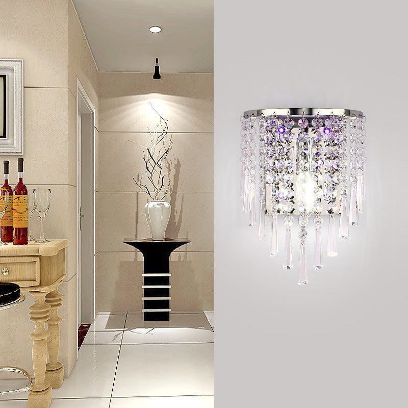Skanto | Modern Luxury Semi-Round Octagonal Pearl Stainless Steel Crystal 1-Light Wall Sconce for Living Room