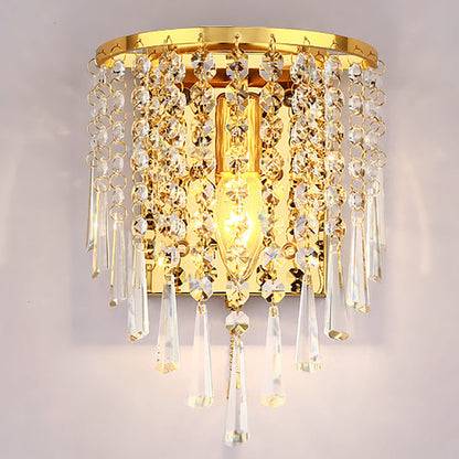 BowLift | Modern Luxury Semi-Round Octagonal Pearl Stainless Steel Crystal 1-Light Wall Sconce Lamp for Living Room