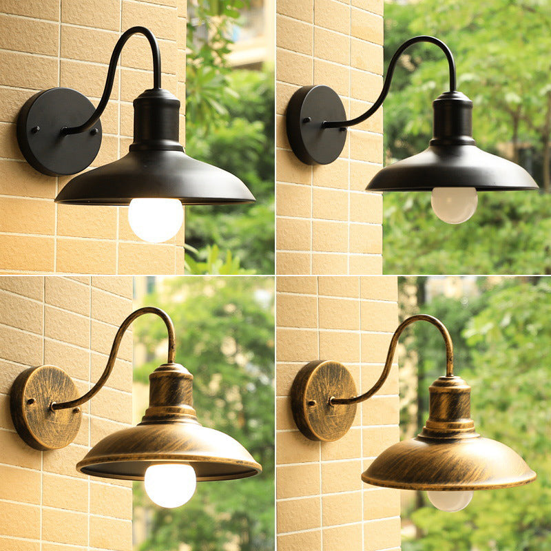 Retro Loft Dome Iron Outdoor Waterproof 1-Light Bent Arm Wall Sconce Lamp | Bowlift