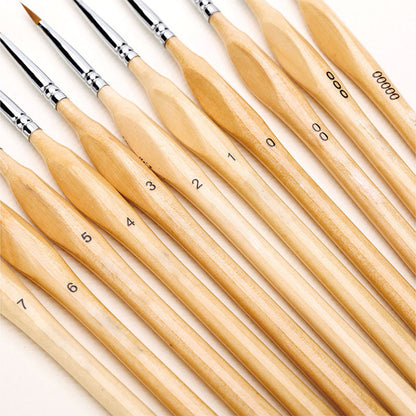 Skanto | 11 Pcs Miniature Detail Paint Brush Set with Natural Wood Handles