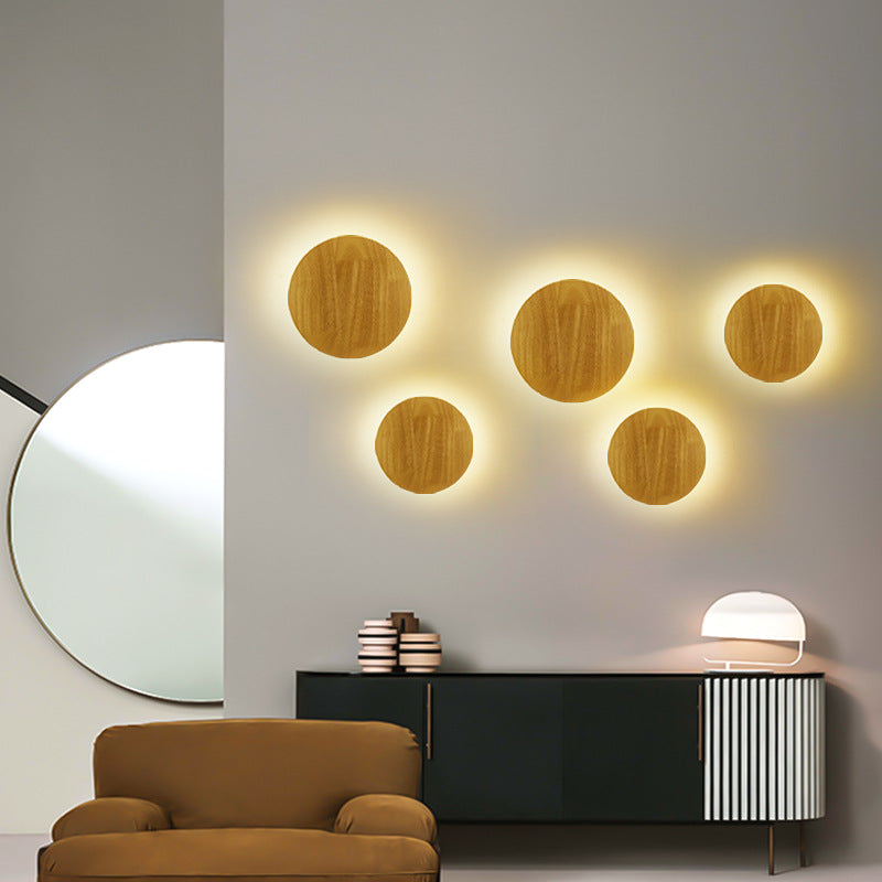 Skanto | Modern Minimalist Round Irregular Oval Wood LED Wall Lamp for Living Room