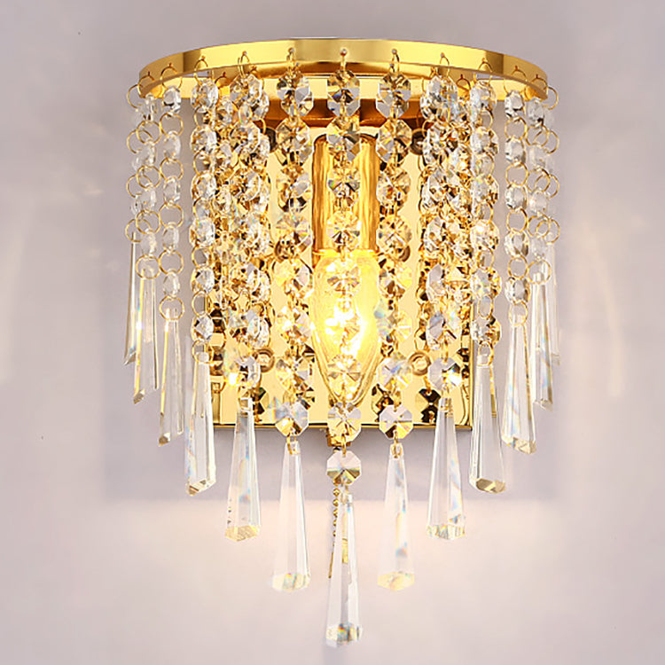 Skanto | Modern Luxury Semi-Round Octagonal Pearl Stainless Steel Crystal 1-Light Wall Sconce for Living Room