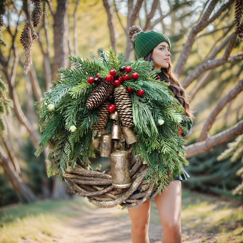 Skanto | Christmas Wreath | Boho Style | Rustic Winter Base with Pinecones and Golden Bells