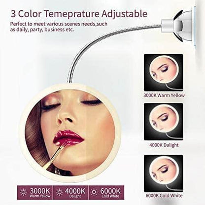 Makeup Mirror with LED & Magnification - with Suction Cup and Flexible Arm | Skanto
